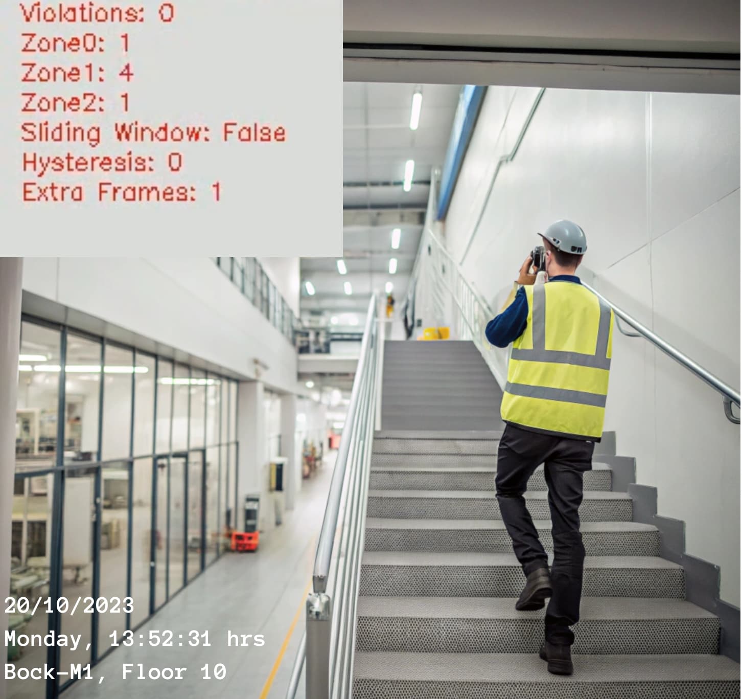 AI-powered system monitoring staircase safety in a workplace environment