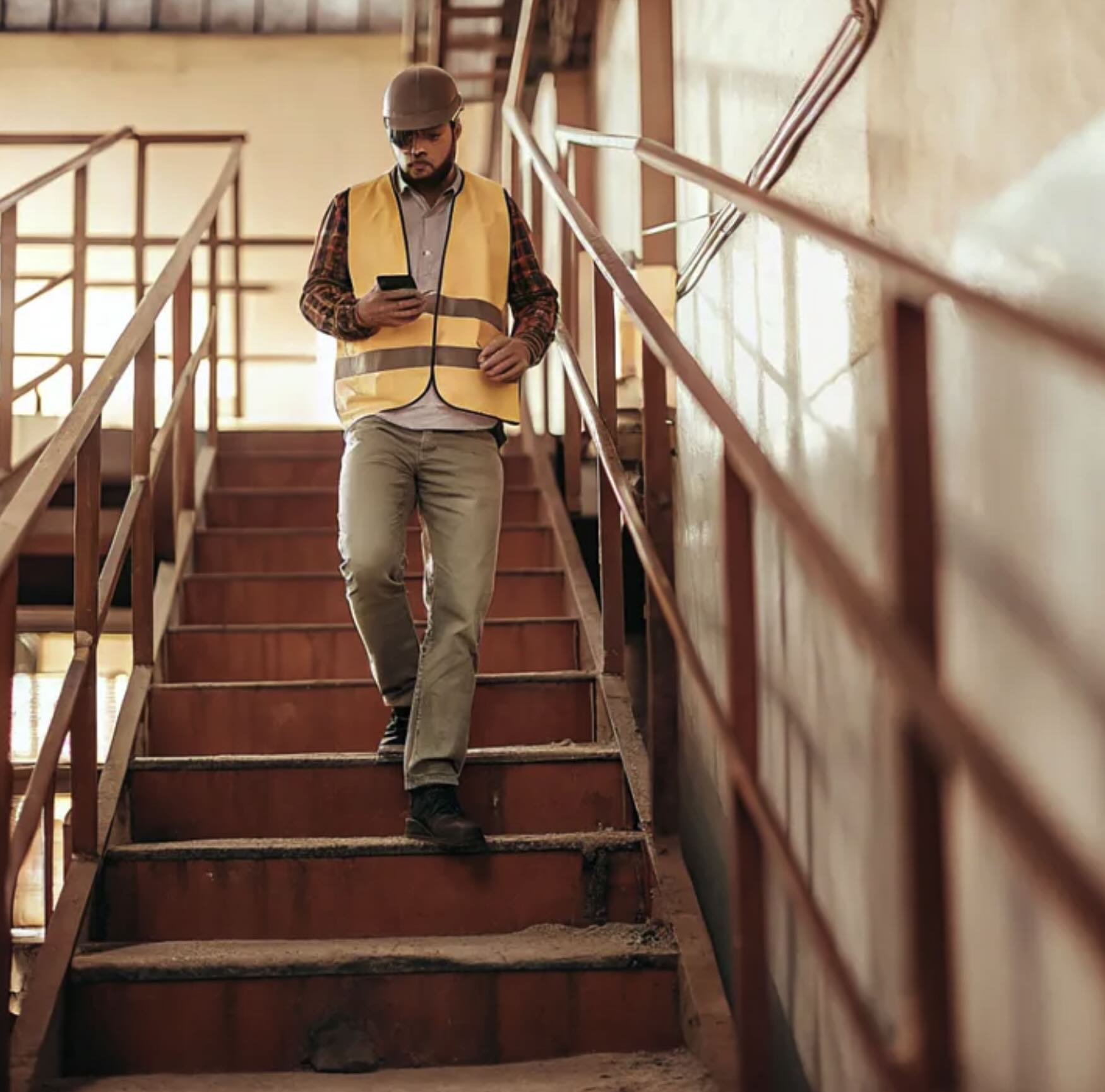 Using cell phone on staircase